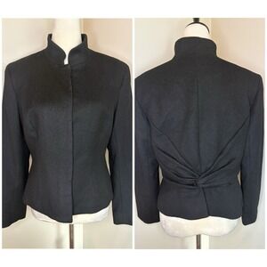 VTG Lavantino Wool Angora Black Jacket Stand Collar Ruched Twist Back Blazer 12P
